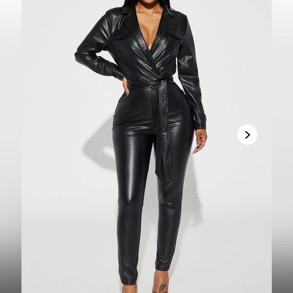 Black Faux Leather Jumpsuit